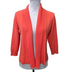 89th & Madison Vibrant Coral Open Cardigan Women's Size Small